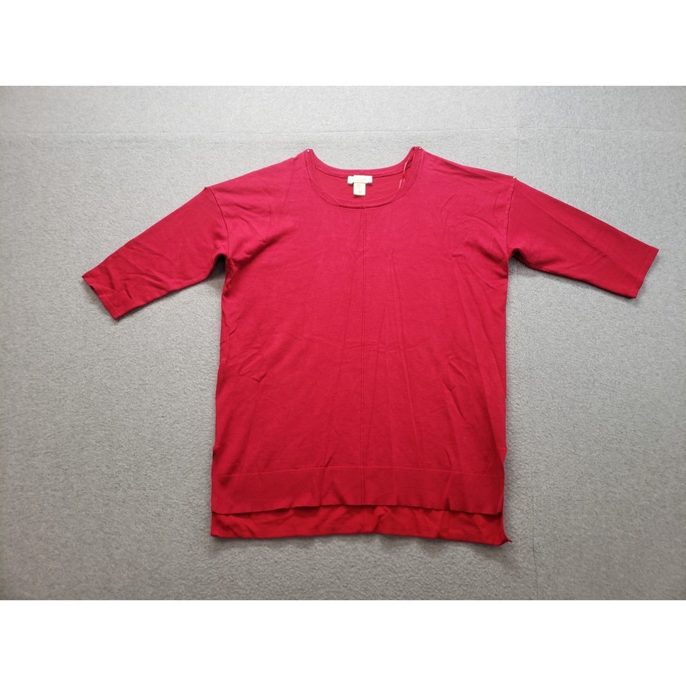 Cynthia Rowley Women Sweater Top 1X Red Scoop Neck Short‎ Sleeve Pullon Comfort